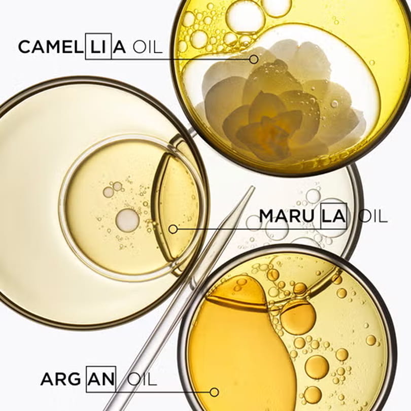 تصویری از روغن آرگان و روغن کاملیا و روغن marula به عنوان ترکیبات اصلی شامپو کراستاس Elixir Ultime اورجینال